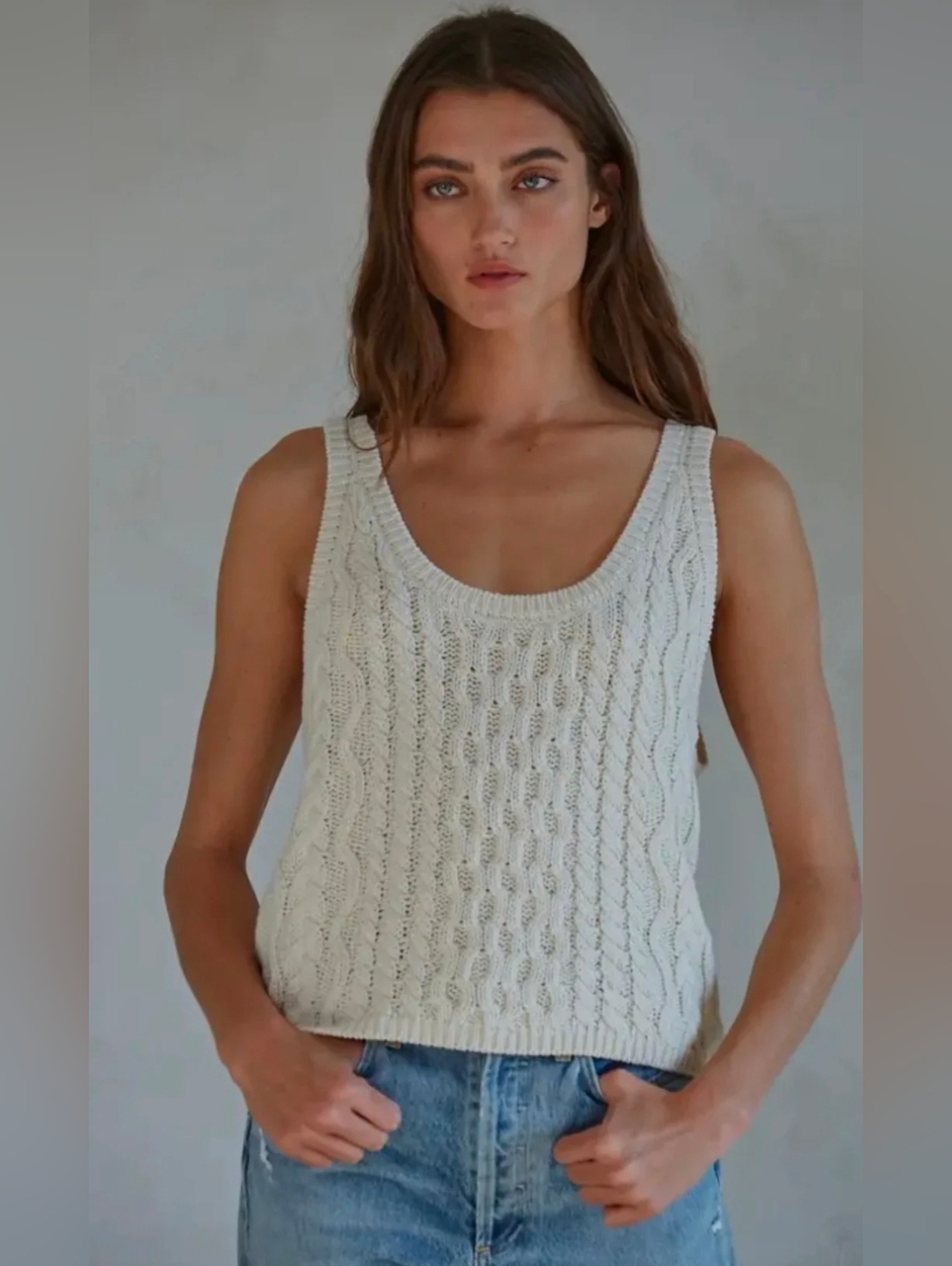 Free People High Tide Cable Tank Top In Cream | Medium, Large, X-Large NWT$78